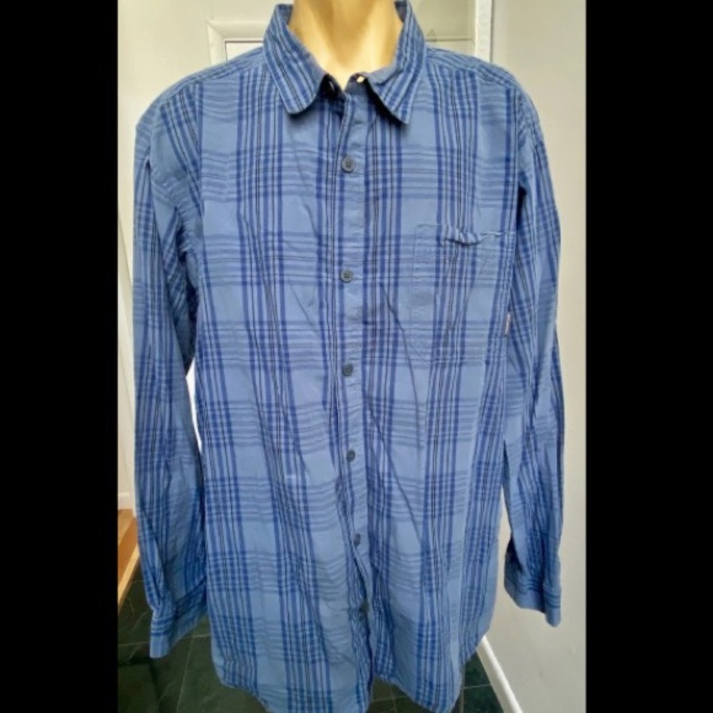 NICE COLUMBIA MENS 100% COTTON PLAID BUTTON FRONT WORK SHIRT BLUE NAVY XXL 2XL